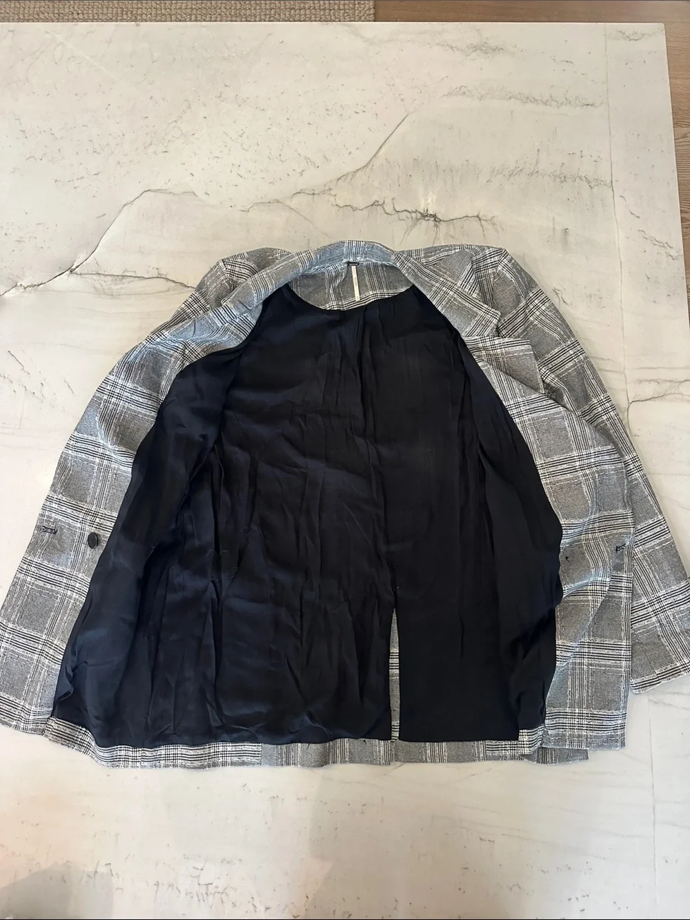 Free People Gray Plaid Double-Breasted Blazer
